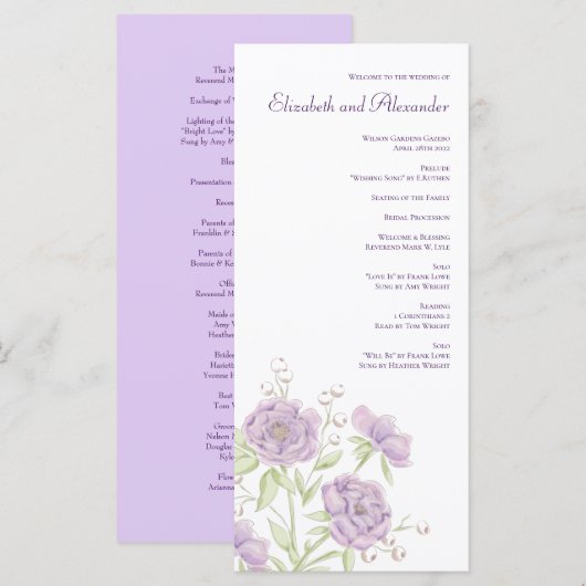 Lavender Purple Rose Wedding Programs Menükarte (Vorne/Hinten)