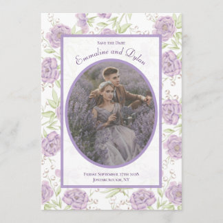 Lavender Purple Rose Wedding Save the Date Einladung