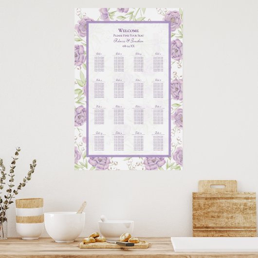 Lavender Purple Rose Wedding Seating Chart Poster (Küche)