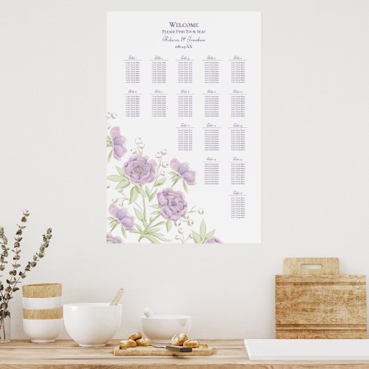 Lavender Purple Rose Wedding Seating Chart Poster (Küche)