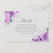 Lavender Purple & Silver Floral Wedding Details Begleitkarte (Vorderseite)