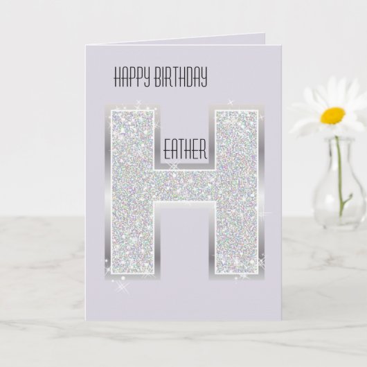 Lavender Purple Silver Glitter Letter H Karte (Kleine Pflanze)