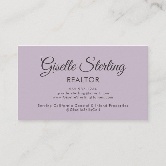Lavender Purple Silver Monogram Realtor QR Code  Visitenkarte (Rückseite)