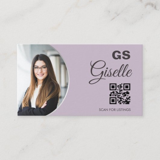 Lavender Purple Silver Monogram Realtor QR Code Visitenkarte (Vorderseite)