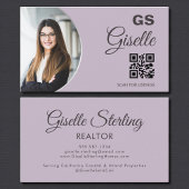 Lavender Purple Silver Monogram Realtor QR Code  Visitenkarte