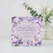 Lavender Purple Watercolor Floral 60th Birthday Einladung (Stehend Vorderseite)