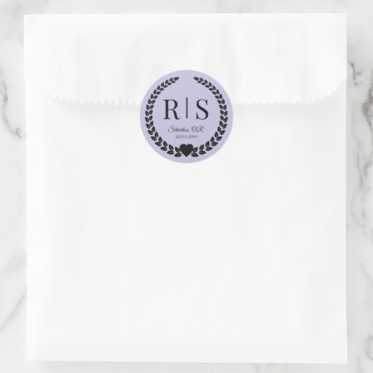 Lavender Purple Wedding Monogram Initials Runder Aufkleber (Tasche)