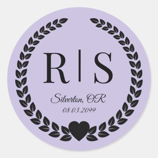 Lavender Purple Wedding Monogram Initials Runder Aufkleber (Vorderseite)