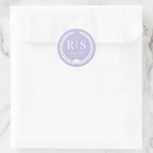 Lavender Purple Wedding Monogram Initials Runder Aufkleber (Tasche)