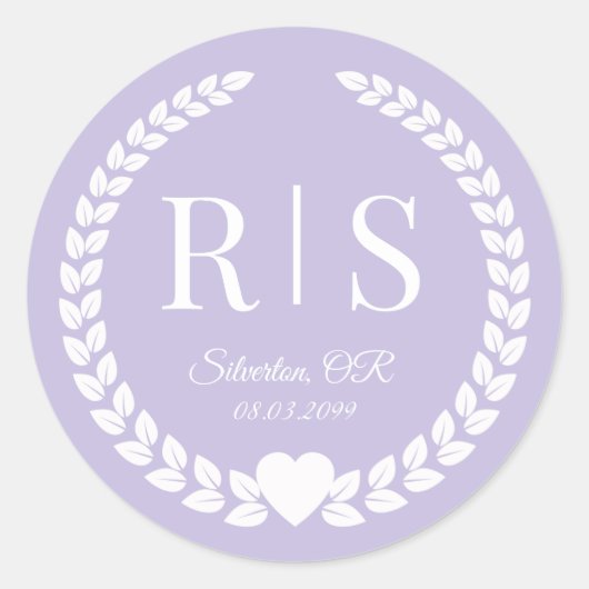 Lavender Purple Wedding Monogram Initials Runder Aufkleber (Vorderseite)