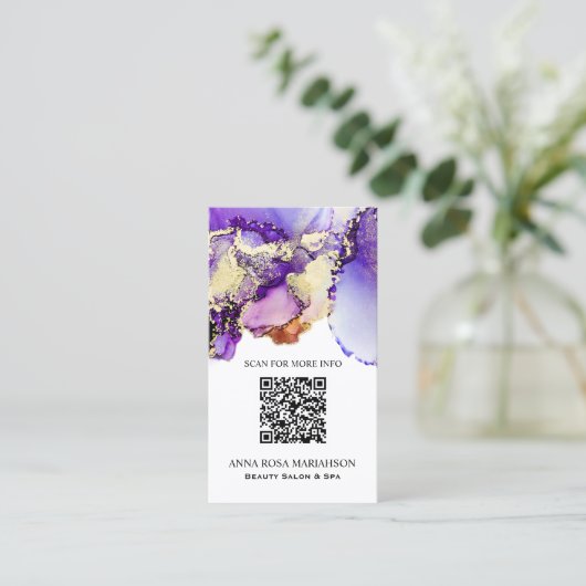 *~* LAVENDER QR CODE Yummy Gold Bold AP29 Visitenkarte (Stehend Vorderseite)