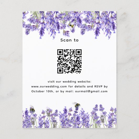 Lavender QR UAWG Details Budget Hochzeitseinladung (Rückseite)