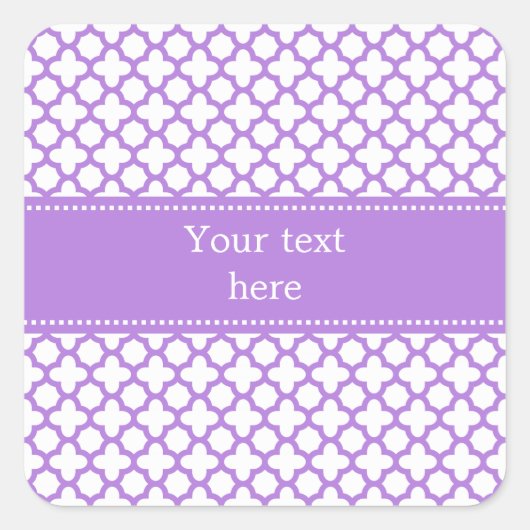 Lavender Quatrefoil Muster Quadratischer Aufkleber (Vorderseite)