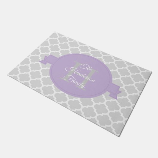 Lavender Quatrefoil Personalisiert Doormat Fußmatte (Schrägansicht)