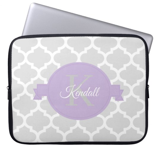 Lavender Quatrefoil Personalisierter Laptop-Sieb Laptopschutzhülle (Vorderseite)