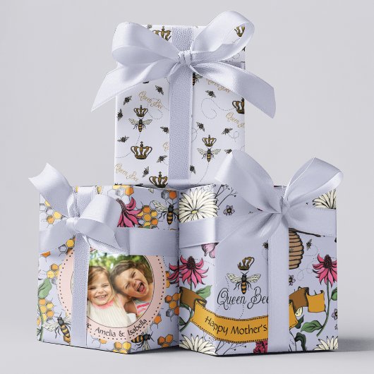 Lavender Queen Bee & Gold Crown Foto Geschenkpapier Set
