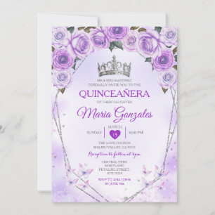Lavender Quinceañera Crown 15 Anos Butterfly Einladung