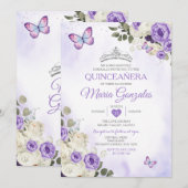 Lavender Quinceañera Crown 15 Anos Butterfly Einladung (Vorne/Hinten)