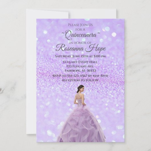 Lavender Quinceanera Einladung mit Bild (Vorderseite)