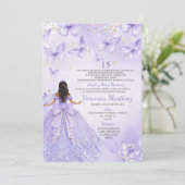 Lavender Quinceañera Invitation with Butterflies Einladung (Stehend Vorderseite)