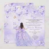 Lavender Quinceañera Invitation with Butterflies Einladung (Vorne/Hinten)