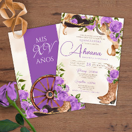Lavender Quinceanera Lila Rose Charro Western Einladung