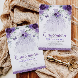 Lavender Quinceañera Princess Dress Butterfliegen Einladung