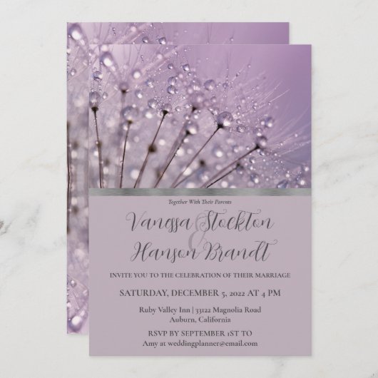 Lavender Raindrops Hochzeitseinladung Einladung (Vorne/Hinten)