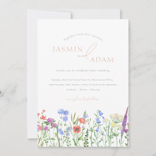 Lavender Red Poppies Bluebells Wildblumen Hochzeit Einladung (Vorderseite)