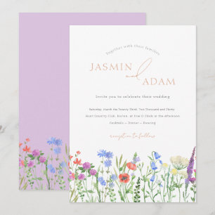 Lavender Red Poppies Bluebells Wildblumen Hochzeit Einladung