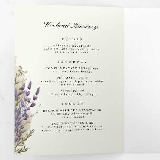 Lavender Regal Folded Wedding Programm (Innen Erste Seite)