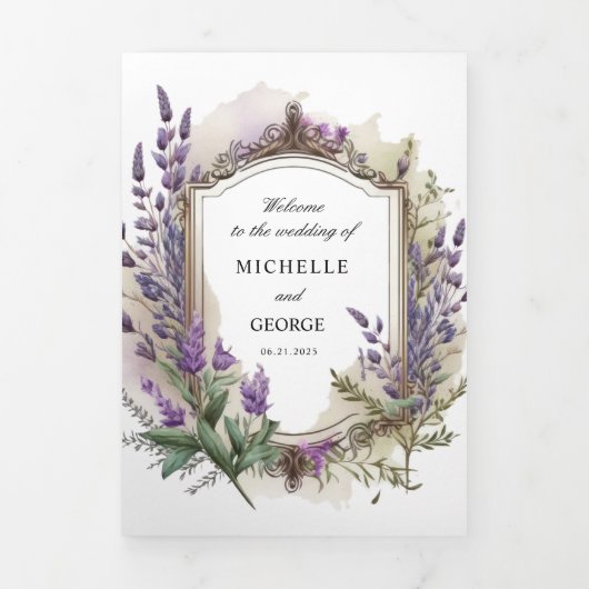 Lavender Regal Folded Wedding Programm (Cover)