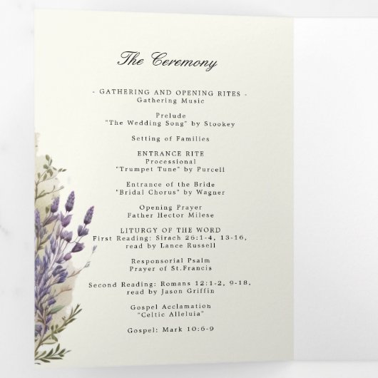 Lavender Regal Folded Wedding Programm (Innen Erste Seite)