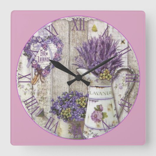 Lavender Roman Numeral Quadratische Wanduhr (Vorderseite)