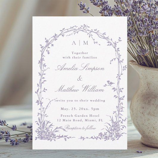 Lavender Romantic Botanical Arch Garden Wedding Einladung
