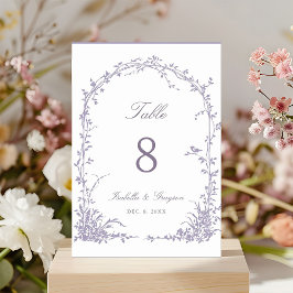Lavender Romantic Botanical Arch Garden Wedding Tischnummer