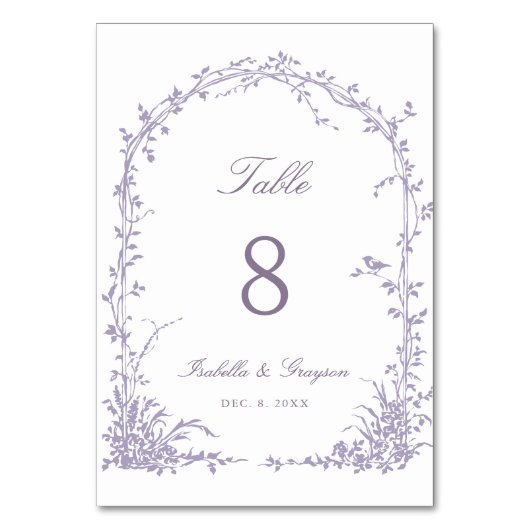 Lavender Romantic Botanical Arch Garden Wedding Tischnummer (Vorderseite)