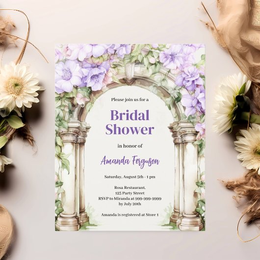 Lavender rosa Blumenbogen Bridal Dusche Einladung
