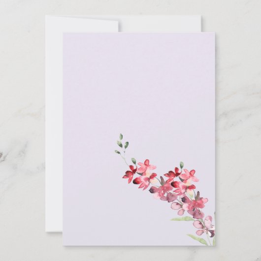 Lavender rosa bordeauxfarbene Pfefferminzblütenhoc Einladung (Rückseite)