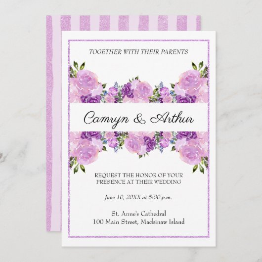 Lavender Rose Bloral Wedding Einladung (Vorne/Hinten)