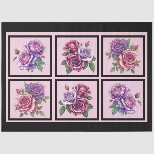 Lavender Rose Bouquets Tiled Decoupage Seidenpapier (Vorderseite)