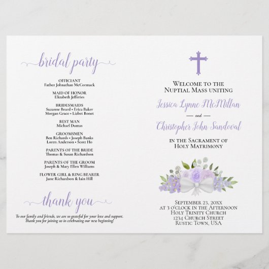 Lavender Rose DIY Fold Katholische Hochzeitskampag (Vorderseite)