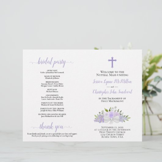 Lavender Rose DIY Fold Katholische Hochzeitskampag (Stehend Vorderseite)