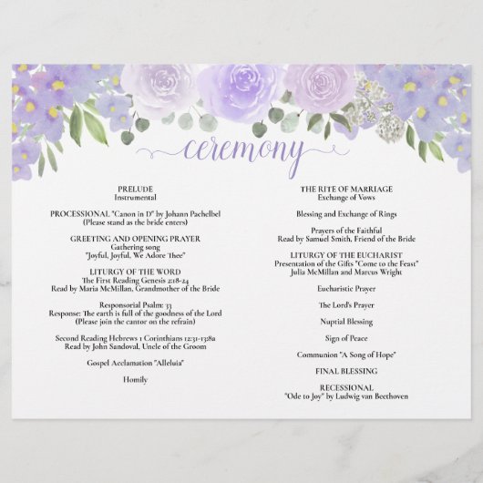 Lavender Rose DIY Fold Katholische Hochzeitskampag (Rückseite)