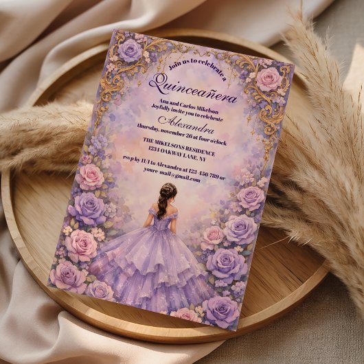 Lavender Rose Fairytale Quinceañera Einladung