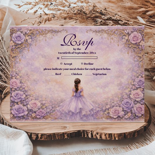 Lavender Rose Fairytale Quinceañera RSVP Karte