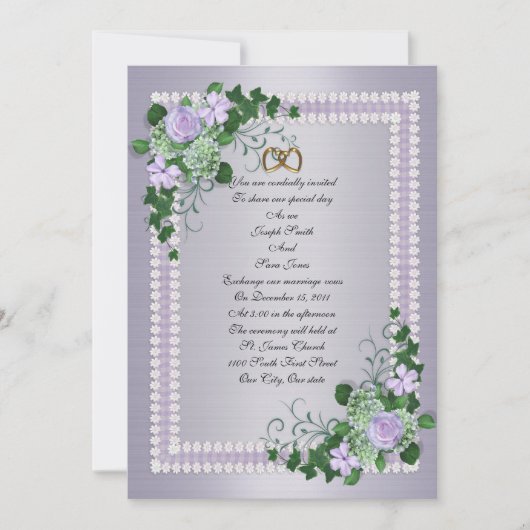 Lavender Rose feierliche Hochzeitseinladung Einladung (Vorderseite)
