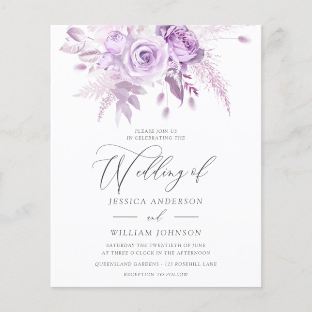 Lavender Rose Floral Budget Wedding Invitation (Vorderseite)