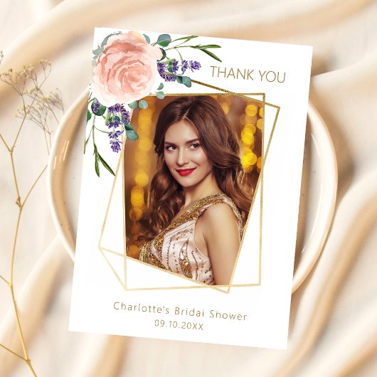 Lavender Rose Foto Brautparty Danke Karte