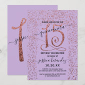 Lavender Rose Gold Confetti Border Quinceañera Einladung (Vorne/Hinten)